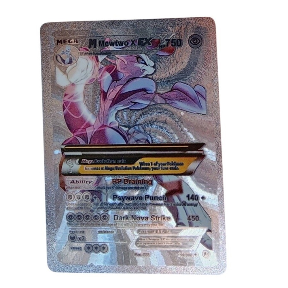 Pokemon Mega Mewtwo X EX Silver Metal Custom Card HP 750 Shiny TCG Fan Art Proxy